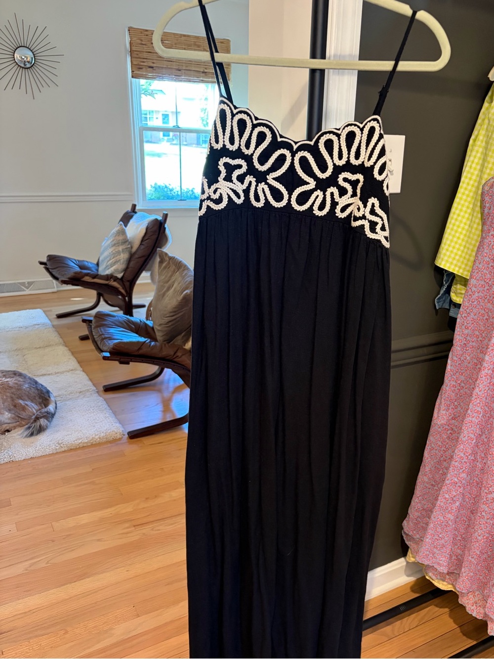 A new day black maxi sundress with white embroidery. New with tags